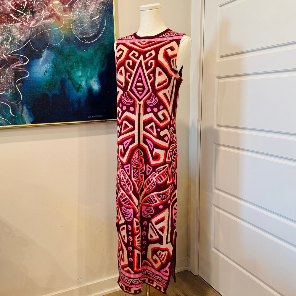 Emily McCarthy Simone Sweater Dress Geometric Knit Maxi Dress Small NEW